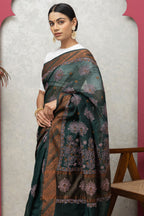 Bottle Green Chanderi Saree with Matching Blouse – Elegant & Lightweight