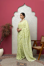 Green Georgette Saree with Matching Blouse – Elegant & Flowing
