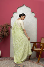 Green Georgette Saree with Matching Blouse – Elegant & Flowing