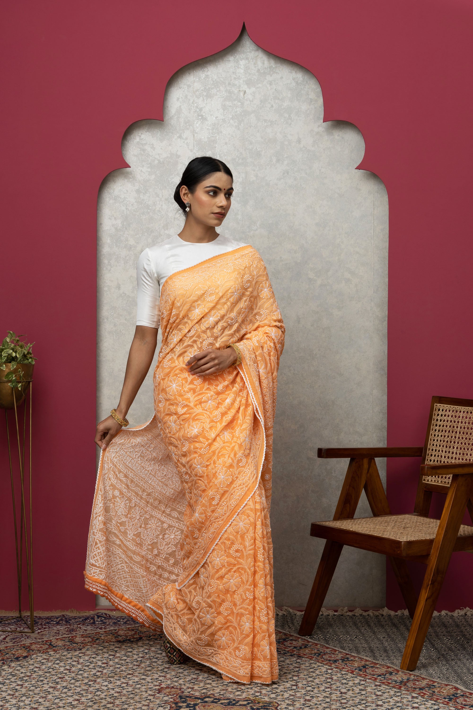 Green Georgette Saree with Matching Blouse – Elegant & Flowing