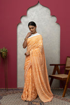Orange Chikankari Saree with Blouse – Elegant Handcrafted Ensemble