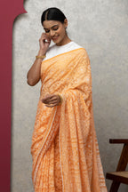 Orange Chikankari Saree with Blouse – Elegant Handcrafted Ensemble