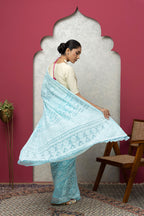 Blue Georgette Saree with Matching Blouse – Elegant & Flowing