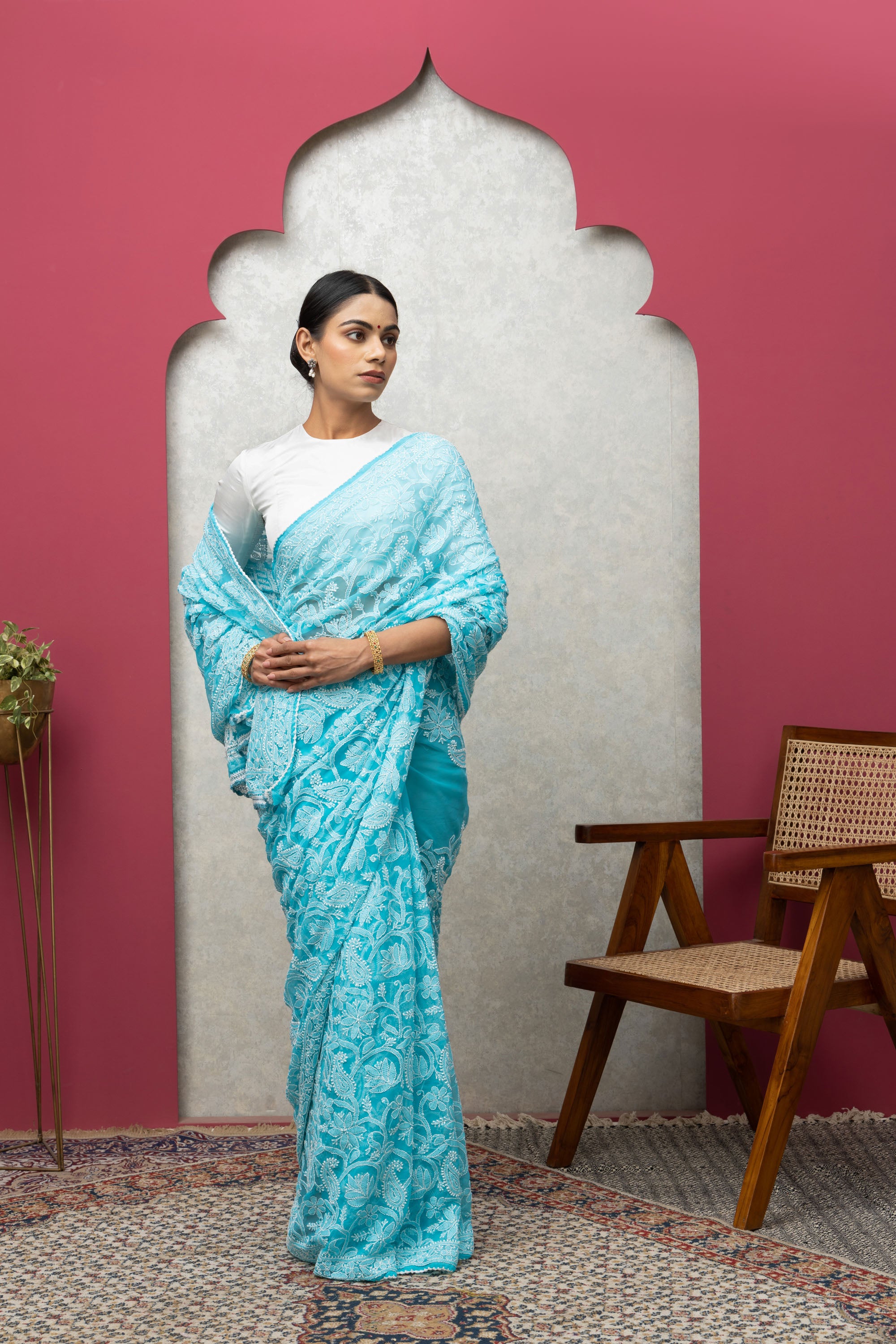Lightweight Blue Georgette Saree with Matching Blouse