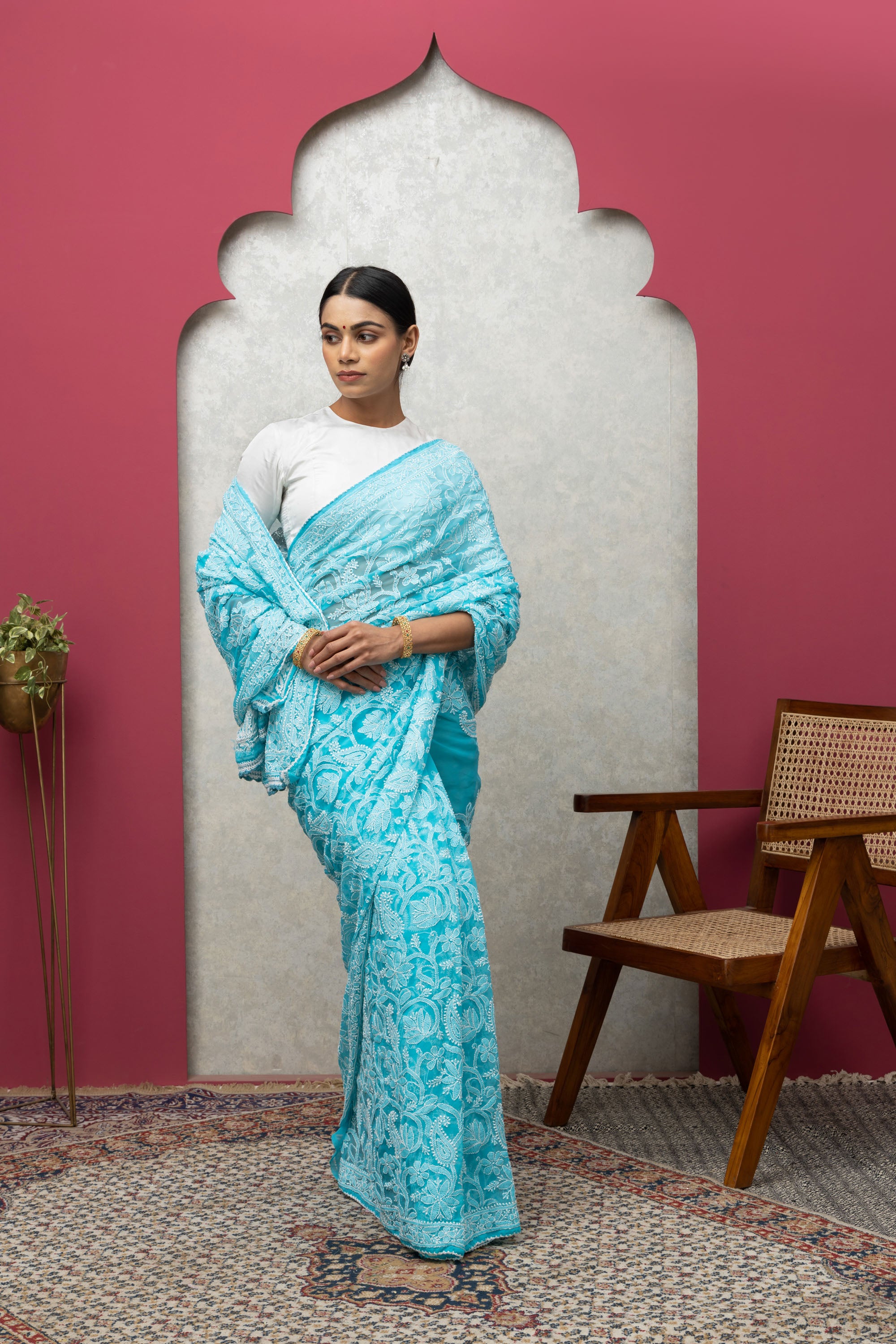 Lightweight Blue Georgette Saree with Matching Blouse