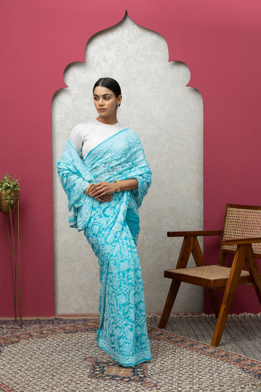 Georgette 50/50-Saree BLUE