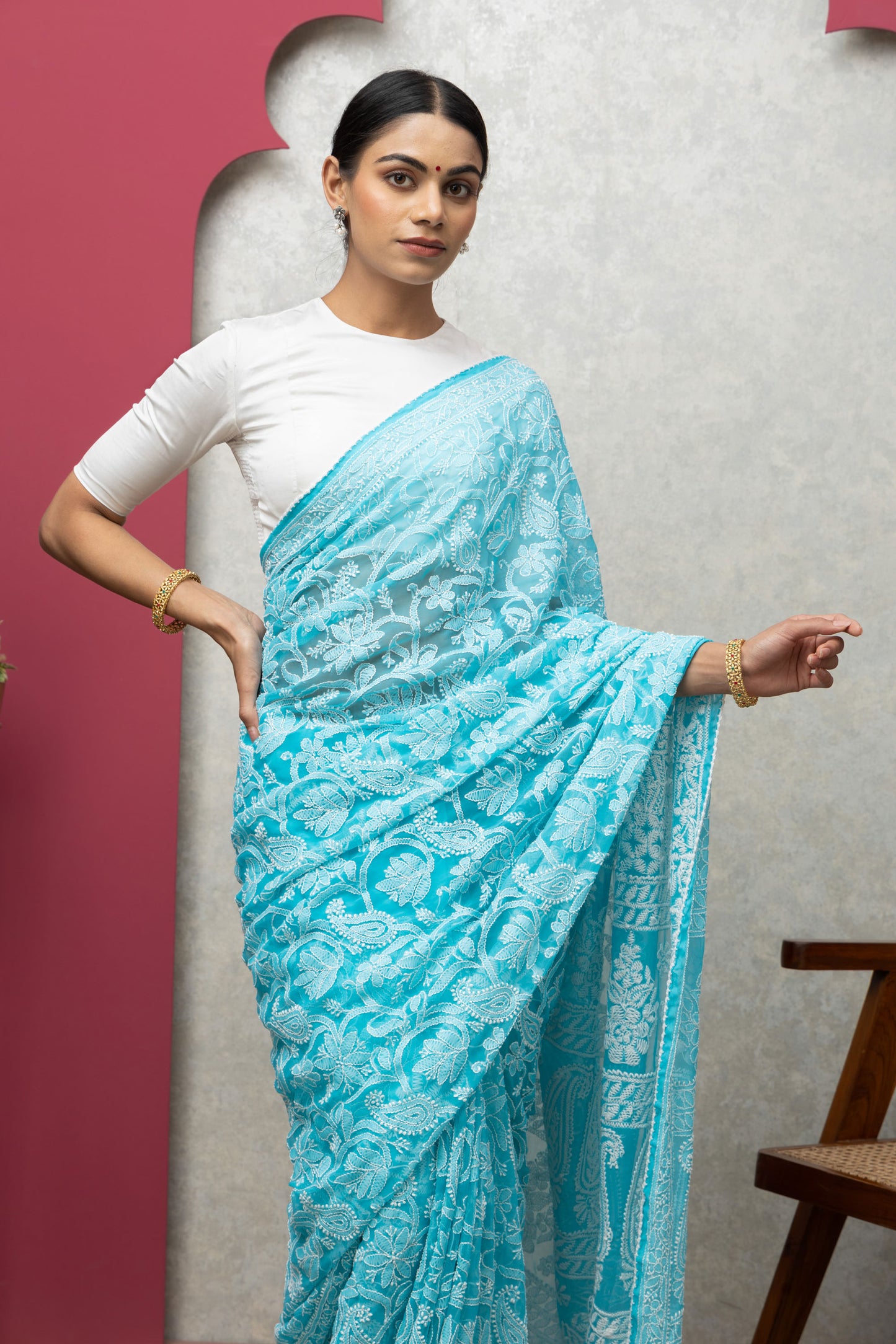 Georgette 50/50-Saree BLUE