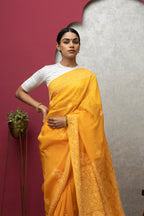 Orange Chanderi Silk Saree with Blouse – Handcrafted Chikankari Elegance