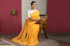 Orange Chanderi Silk Saree with Blouse – Handcrafted Chikankari Elegance