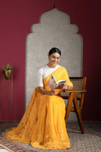 Orange Chanderi Silk Saree with Blouse – Handcrafted Chikankari Elegance