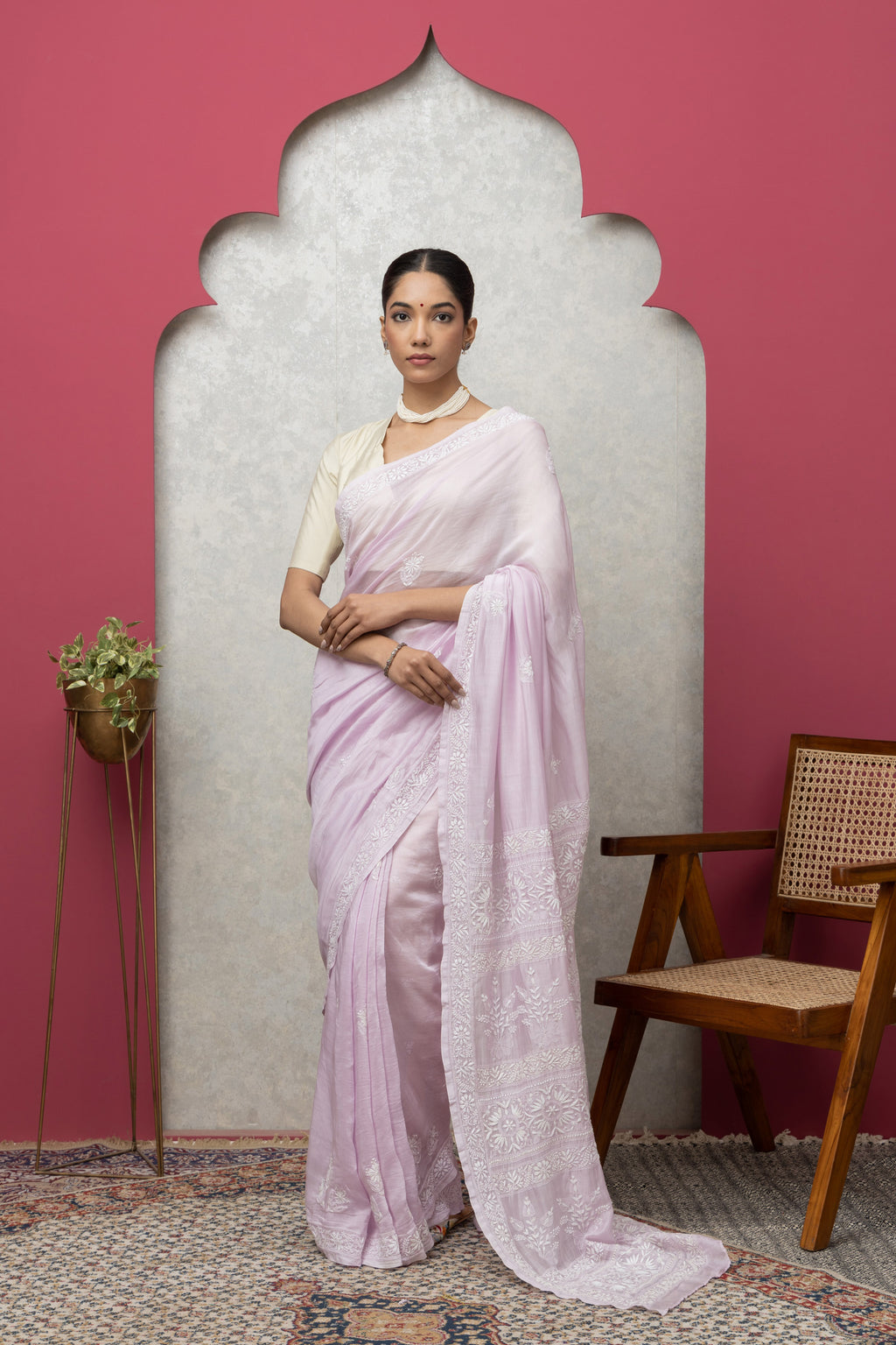 Mauve Chanderi Saree with Blouse – Elegant Handcrafted Chikankari