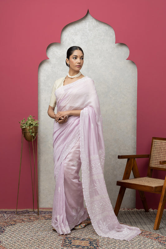 Mauve Chanderi Saree with Blouse