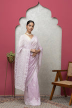 Mauve Chanderi Saree with Blouse – Elegant Handcrafted Chikankari