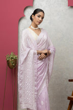 Mauve Chanderi Saree with Blouse – Elegant Handcrafted Chikankari