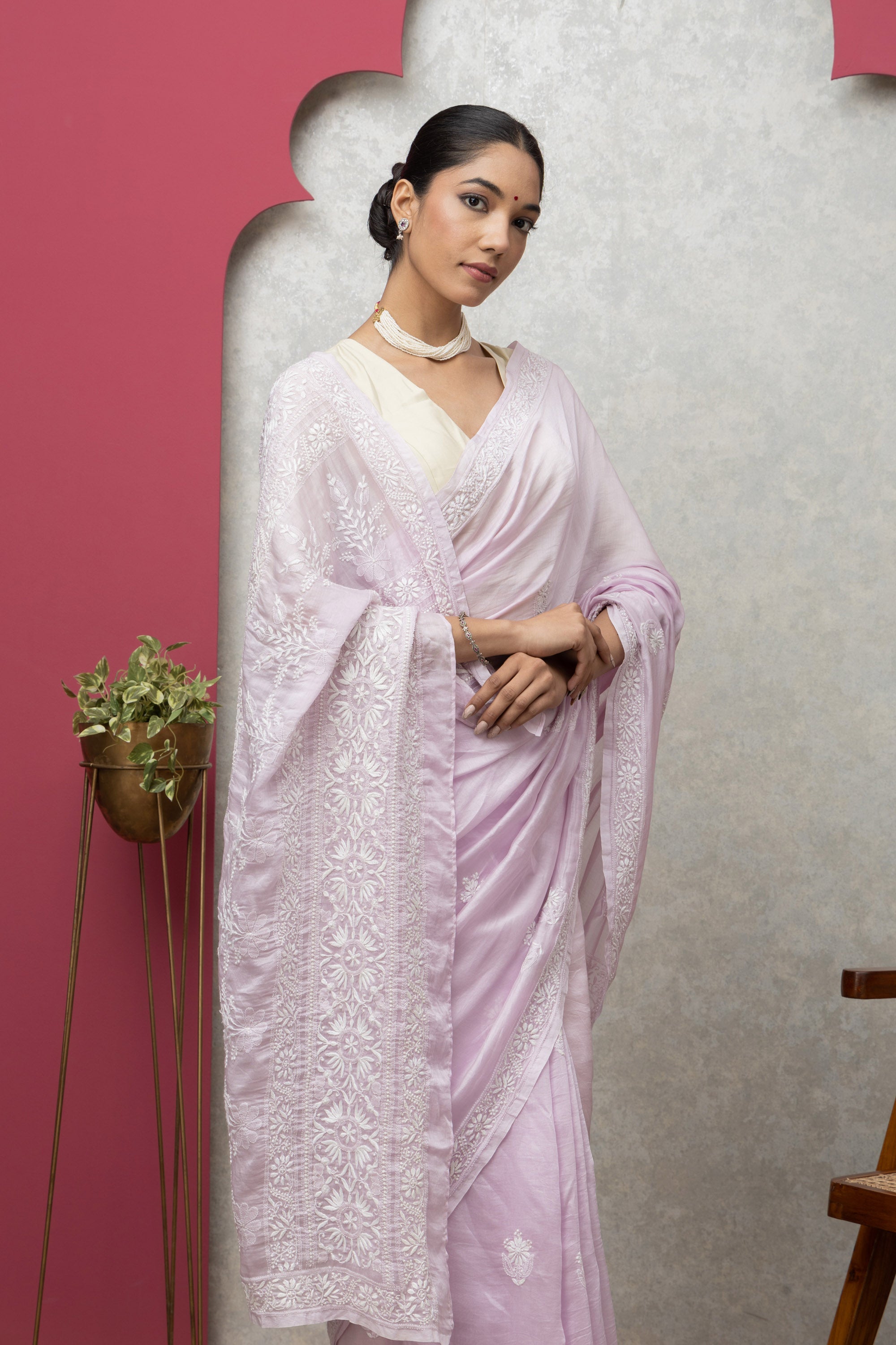 Mauve Chanderi Saree with Blouse – Elegant Handcrafted Chikankari