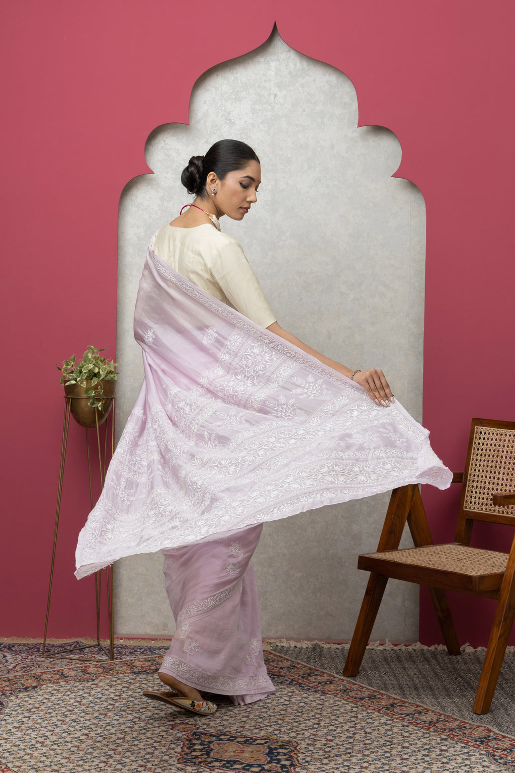 Mauve Chanderi Saree with Blouse – Elegant Handcrafted Chikankari