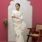 tissueBeige sareewithblouse+golden border+chikankari