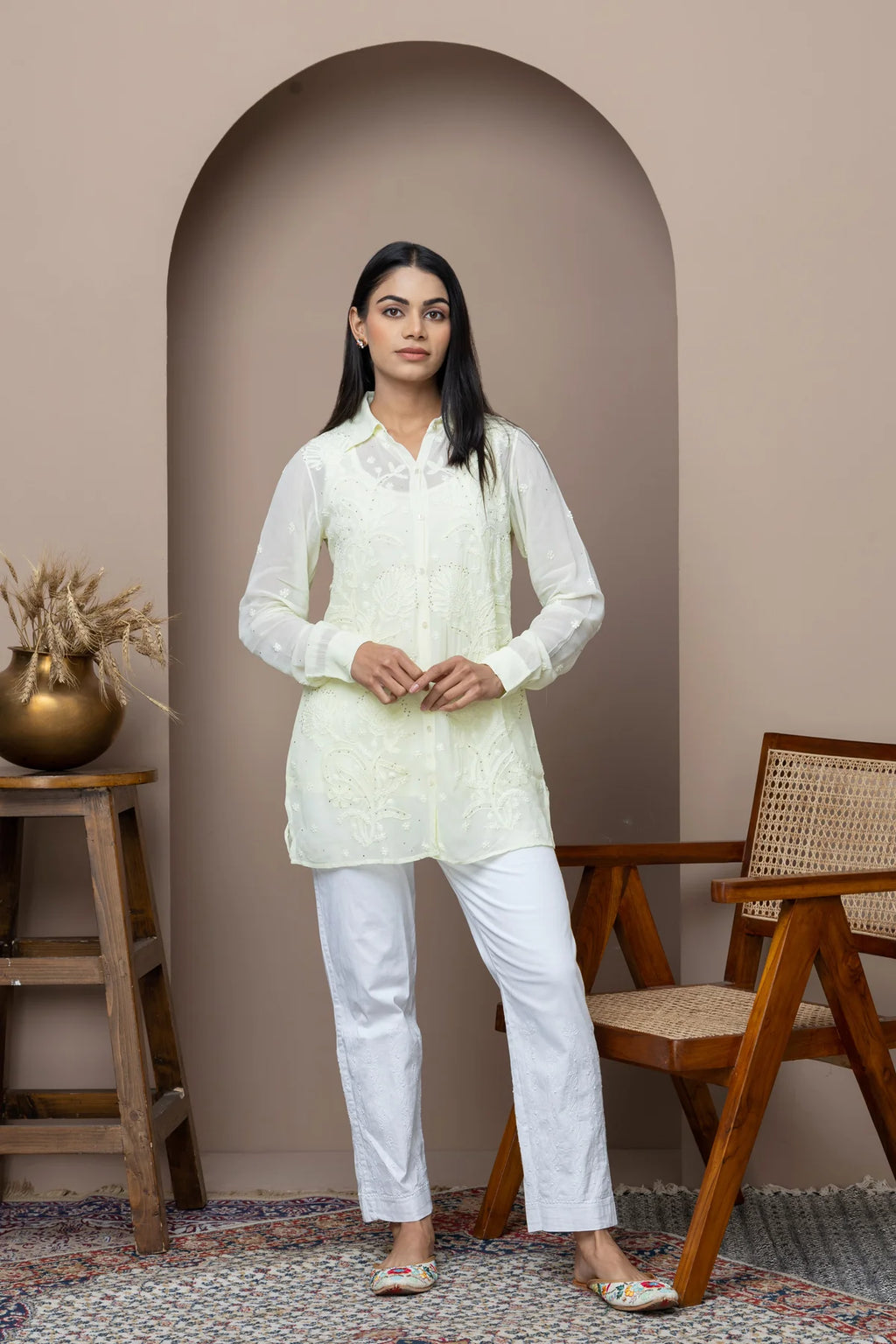 Pink  Georgette Shirt with Mukaish Work – Elegant & Lightweight