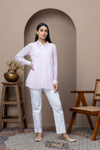 Pink  Georgette Shirt with Mukaish Work – Elegant & Lightweight