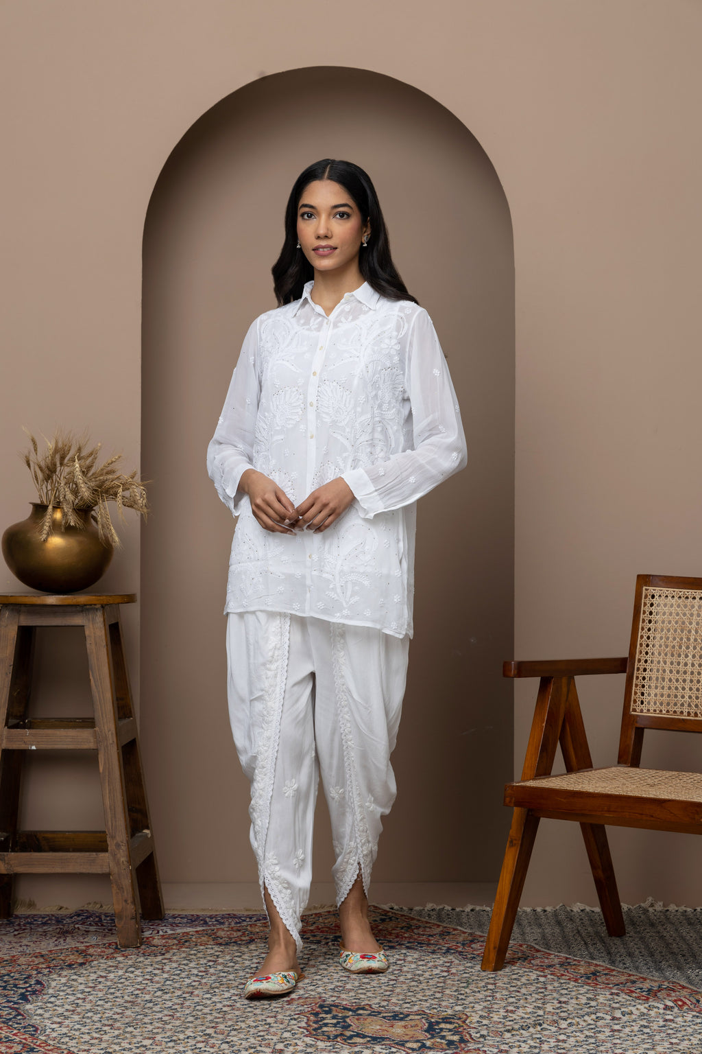 White Dyeable Chikankari Georgette Shirt