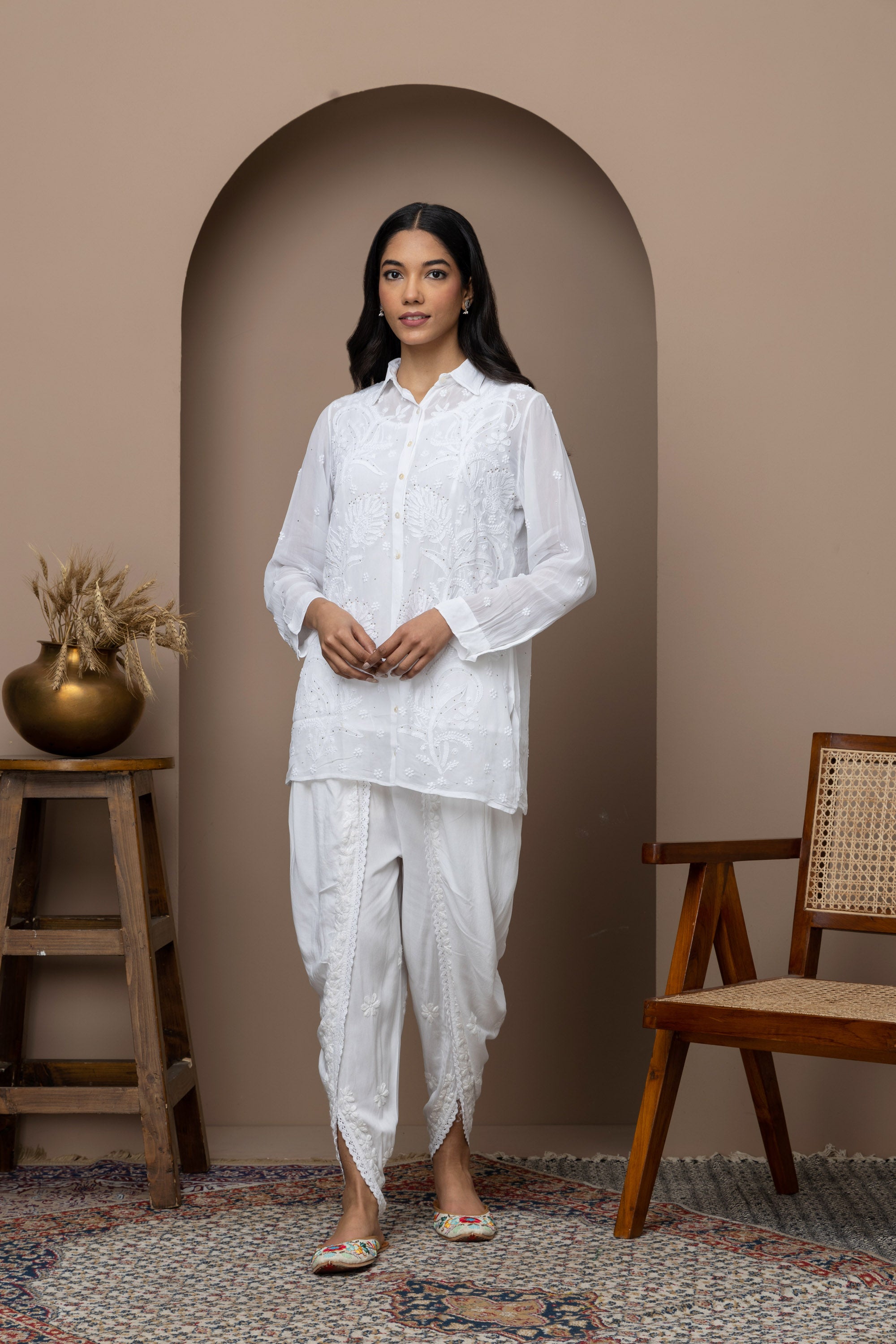 White Dyeable Chikankari Georgette Shirt