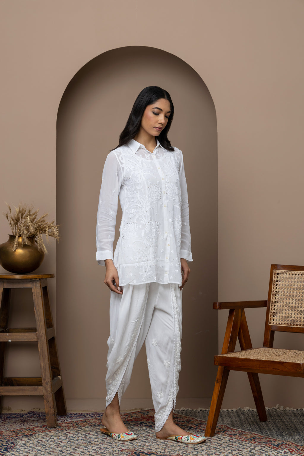 White Dyeable Chikankari Georgette Shirt