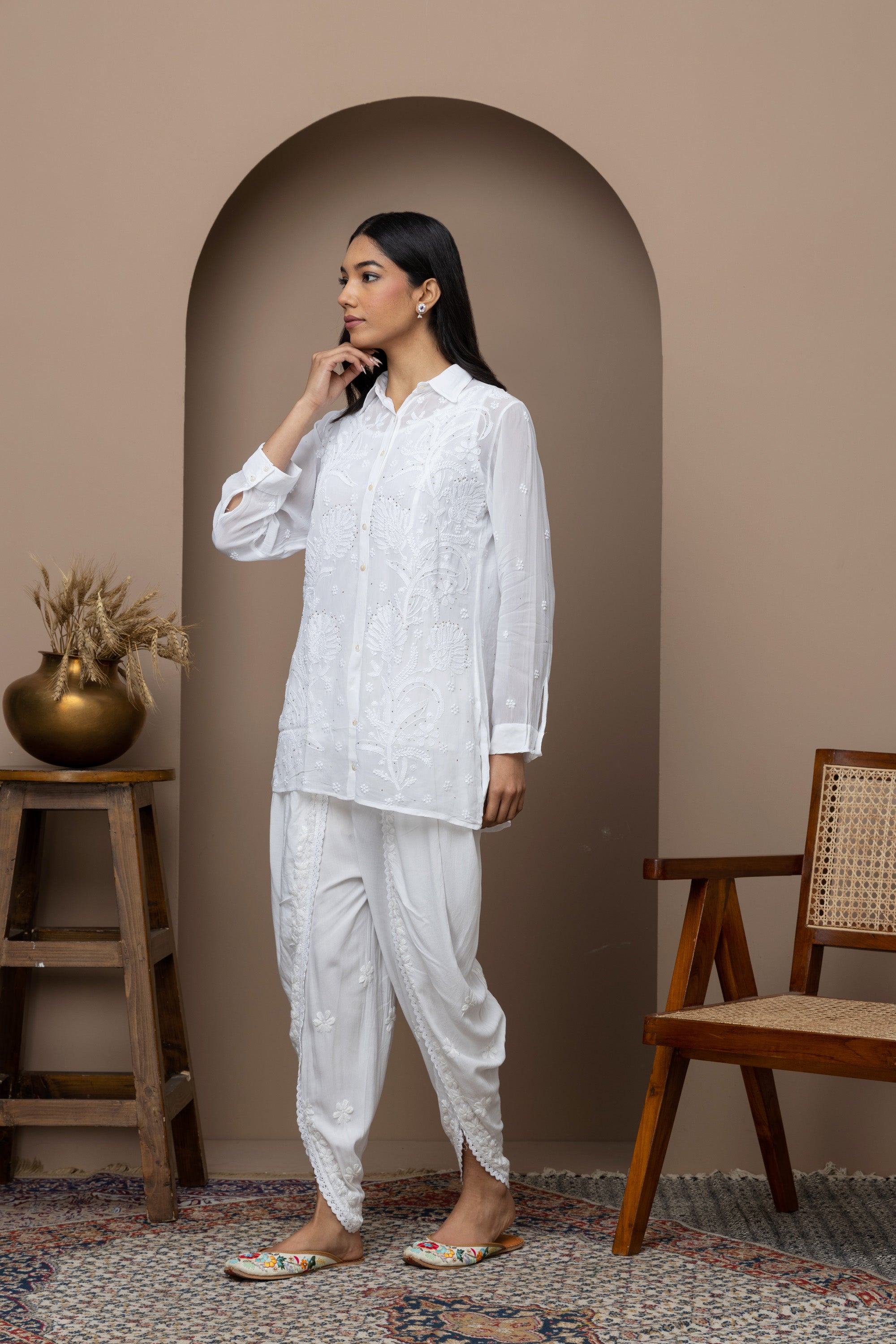 White Dyeable Chikankari Georgette Shirt