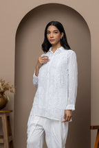 Pink  Georgette Shirt with Mukaish Work – Elegant & Lightweight