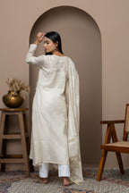 Tussar Silk Embroidered Anarkali Suit Set with Intricate Chikankari & Lace Details