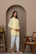 Yellow Georgette Shirt with Mukaish Work – Elegant & Lightweight