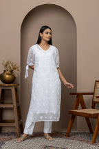 White Chikankari Kurti with Tie-Up Sleeves