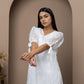 White Chikankari Kurti with Tie-Up Sleeves