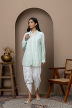 Pista Green Georgette Shirt with Mukaish Work – Elegant & Lightweight