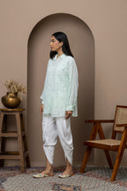 Pista Green Georgette Shirt with Mukaish Work – Elegant & Lightweight