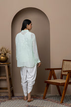 Pista Green Georgette Shirt with Mukaish Work – Elegant & Lightweight
