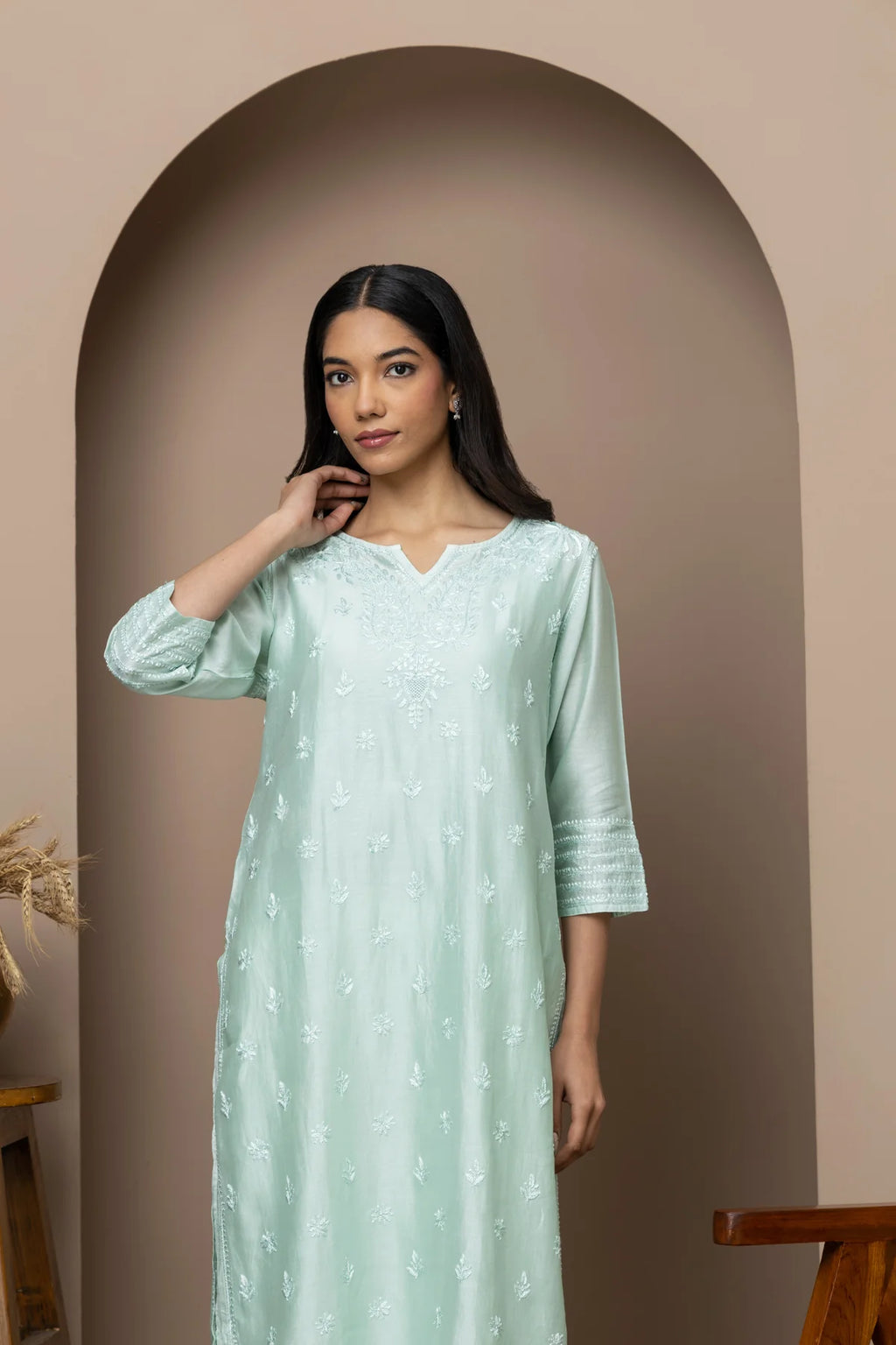 Blue Chanderi Silk Chikankari Kurti – Elegant Heritage