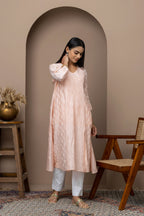 Peach Chikankari Cotton Kurti | Elegant Hand Embroidered Lucknowi Wear