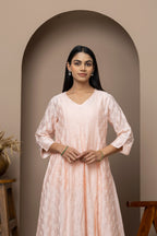 Peach Chanderi A-Line Stitched Anarkali with Slip & Chikankari – Timeless Grace