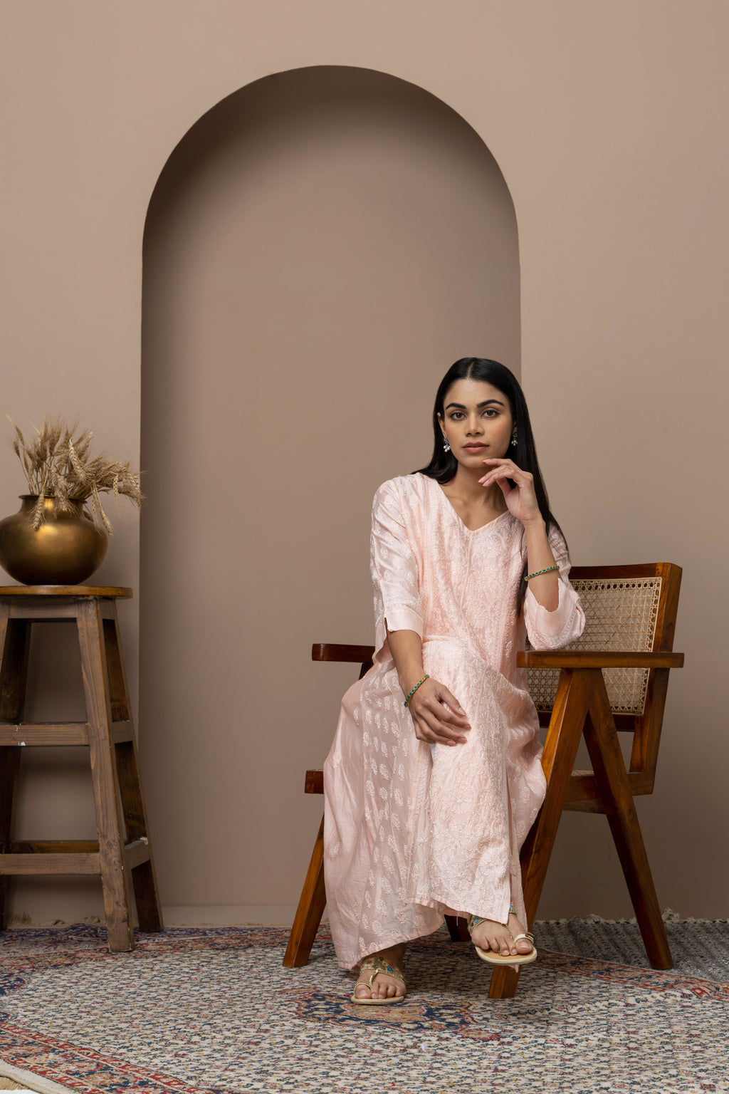 Peach Chanderi A-Line Stitched Anarkali with Slip & Chikankari – Timeless Grace