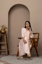 Peach Chanderi A-Line Stitched Anarkali with Slip & Chikankari – Timeless Grace