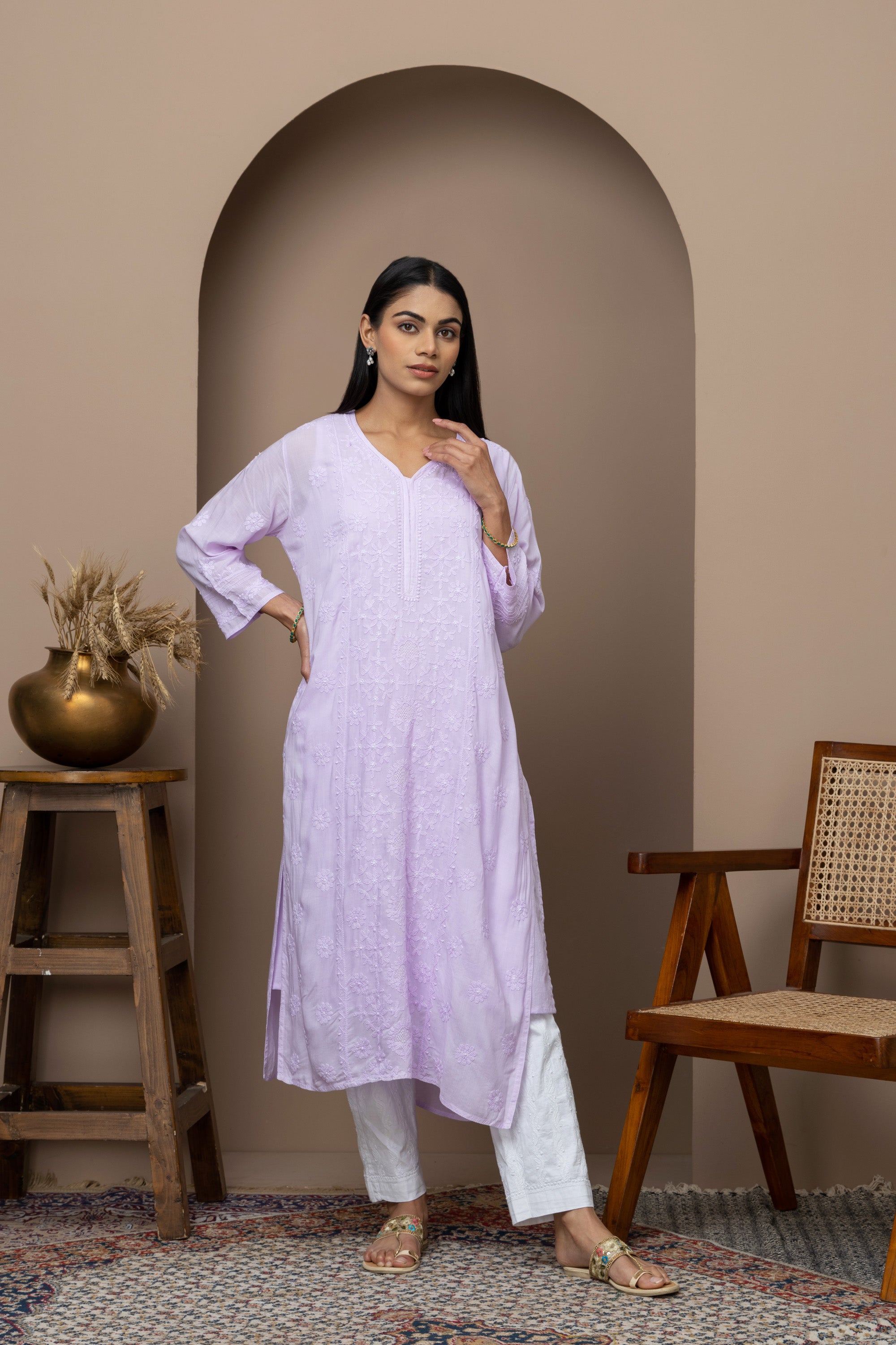Purple Mul Cotton Kurti with Jaali Work – Lightweight & Elegant
