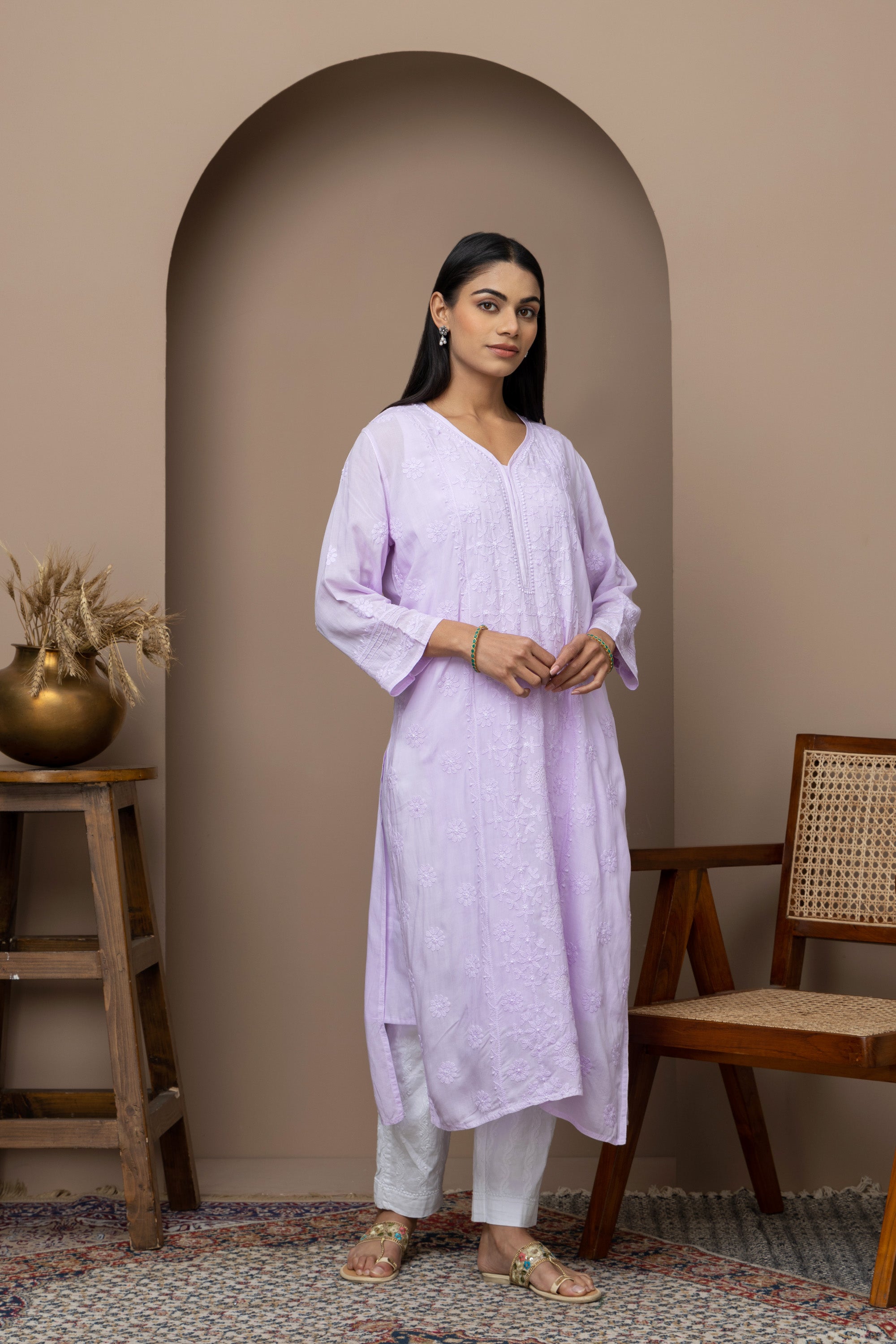 Purple Mul Cotton Kurti with Jaali Work – Lightweight & Elegant