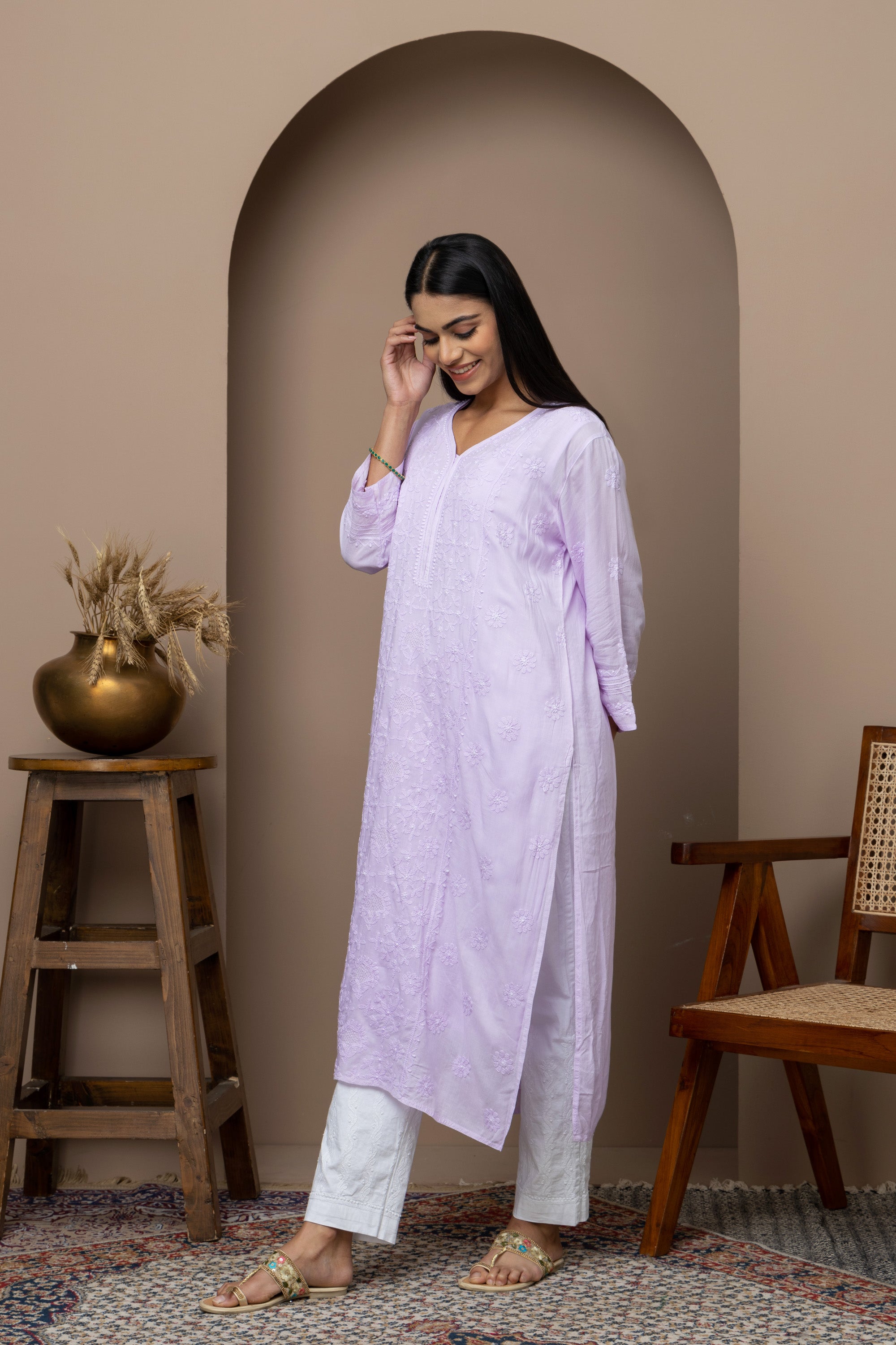 Purple Mul Cotton Kurti with Jaali Work – Lightweight & Elegant
