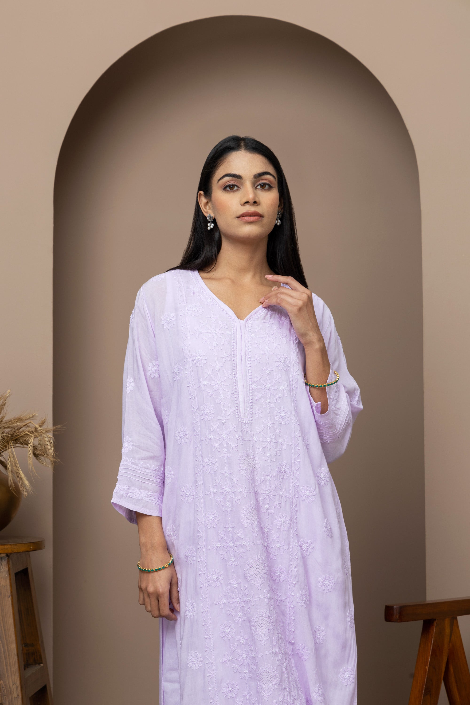 Purple Mul Cotton Kurti with Jaali Work – Lightweight & Elegant