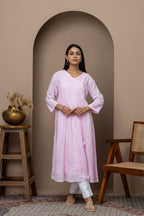 Pink Cotton Angrakha Anarkali Kurti with Chikankari Embroidery | Elegant Ethnic Wear for Women