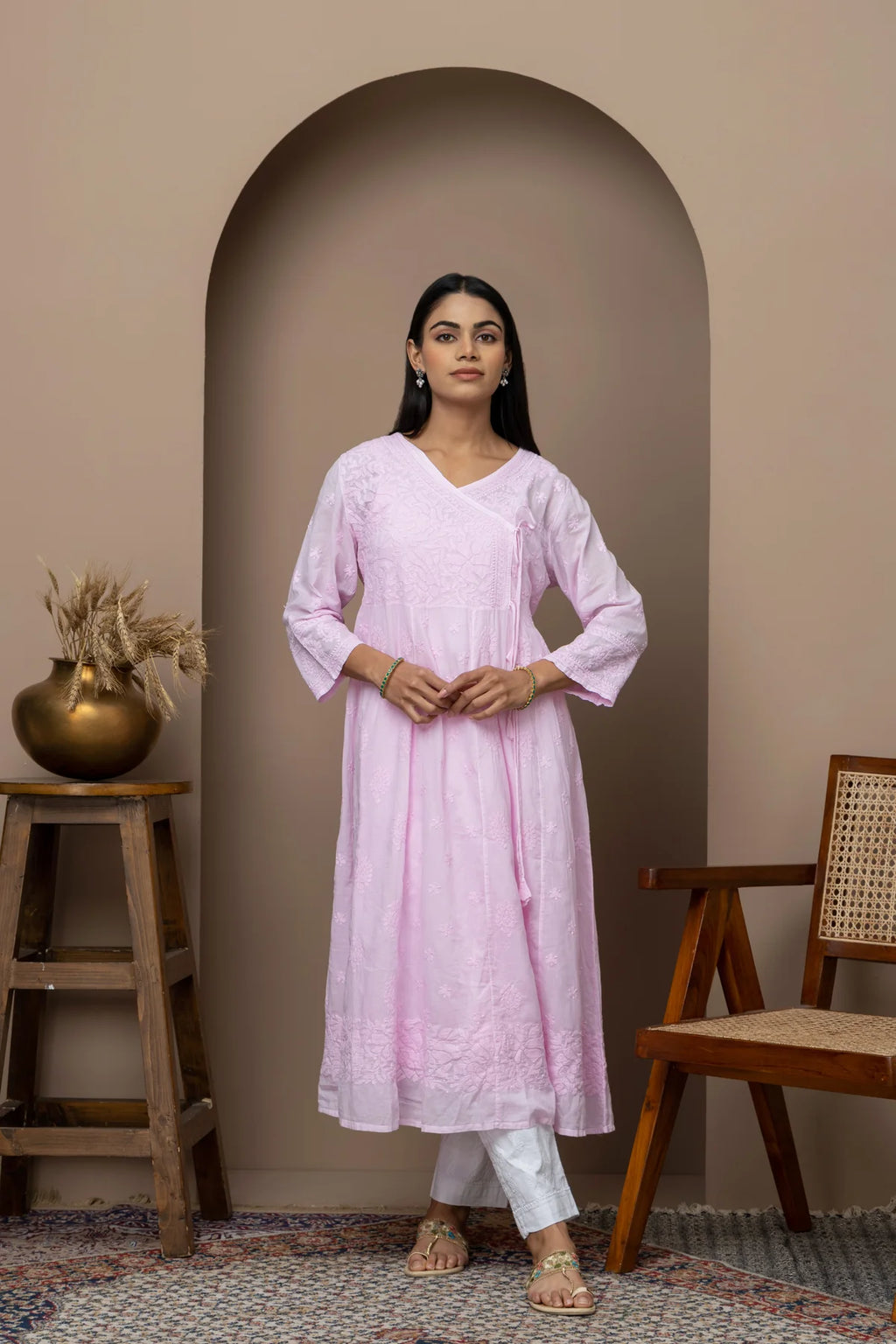 Blue Cotton Chikankari Angrakha Kurti – Classic Grace