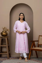 yellow Cotton Chikankari Angrakha Kurti – Graceful Heritage