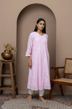 Pink Cotton Angrakha Anarkali Kurti with Chikankari Embroidery | Elegant Ethnic Wear for Women