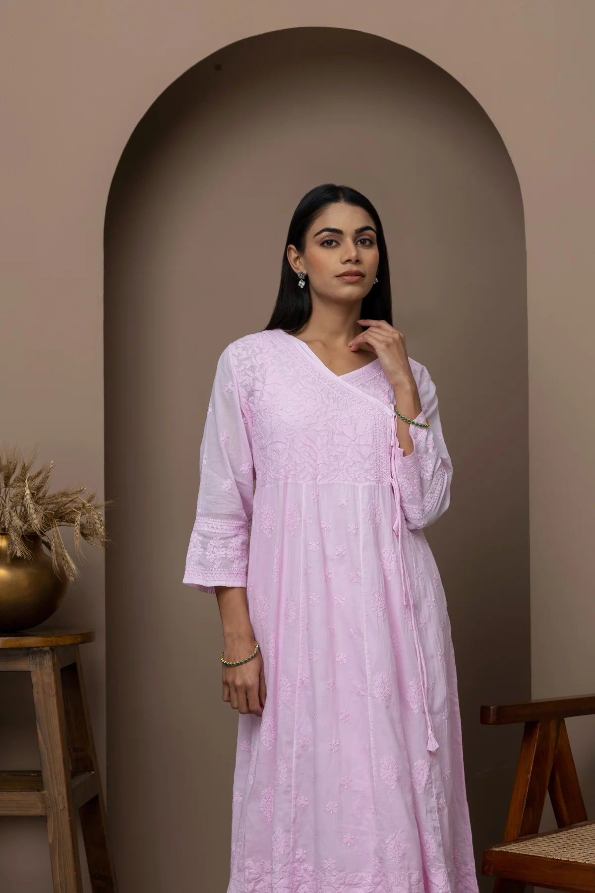 Mint Green Chikankari Angrakha Anarkali Kurta Set – Hand Embroidered Ethnic Wear | House of Nandini