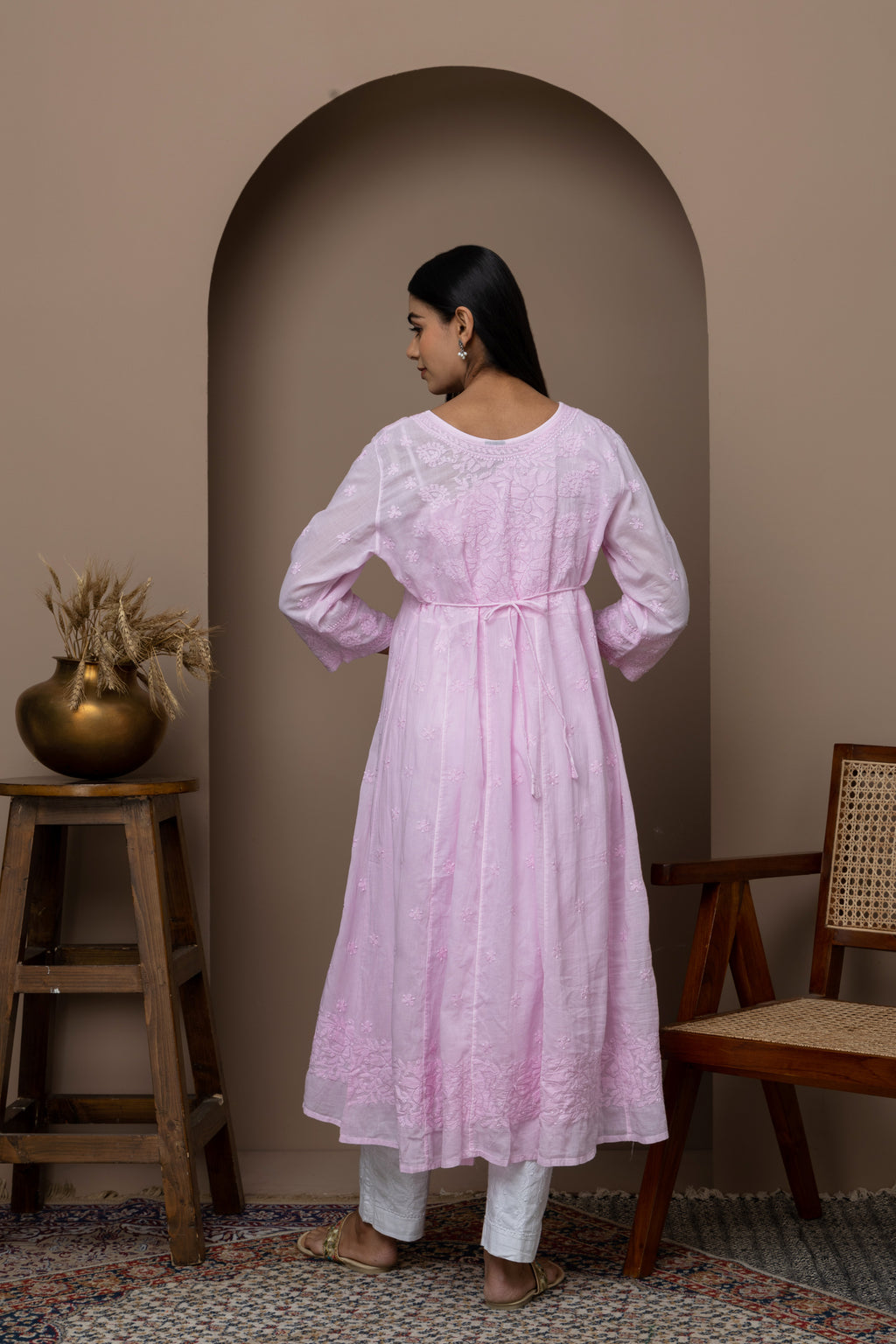 Pink Cotton Angrakha Anarkali Kurti with Chikankari Embroidery | Elegant Ethnic Wear for Women
